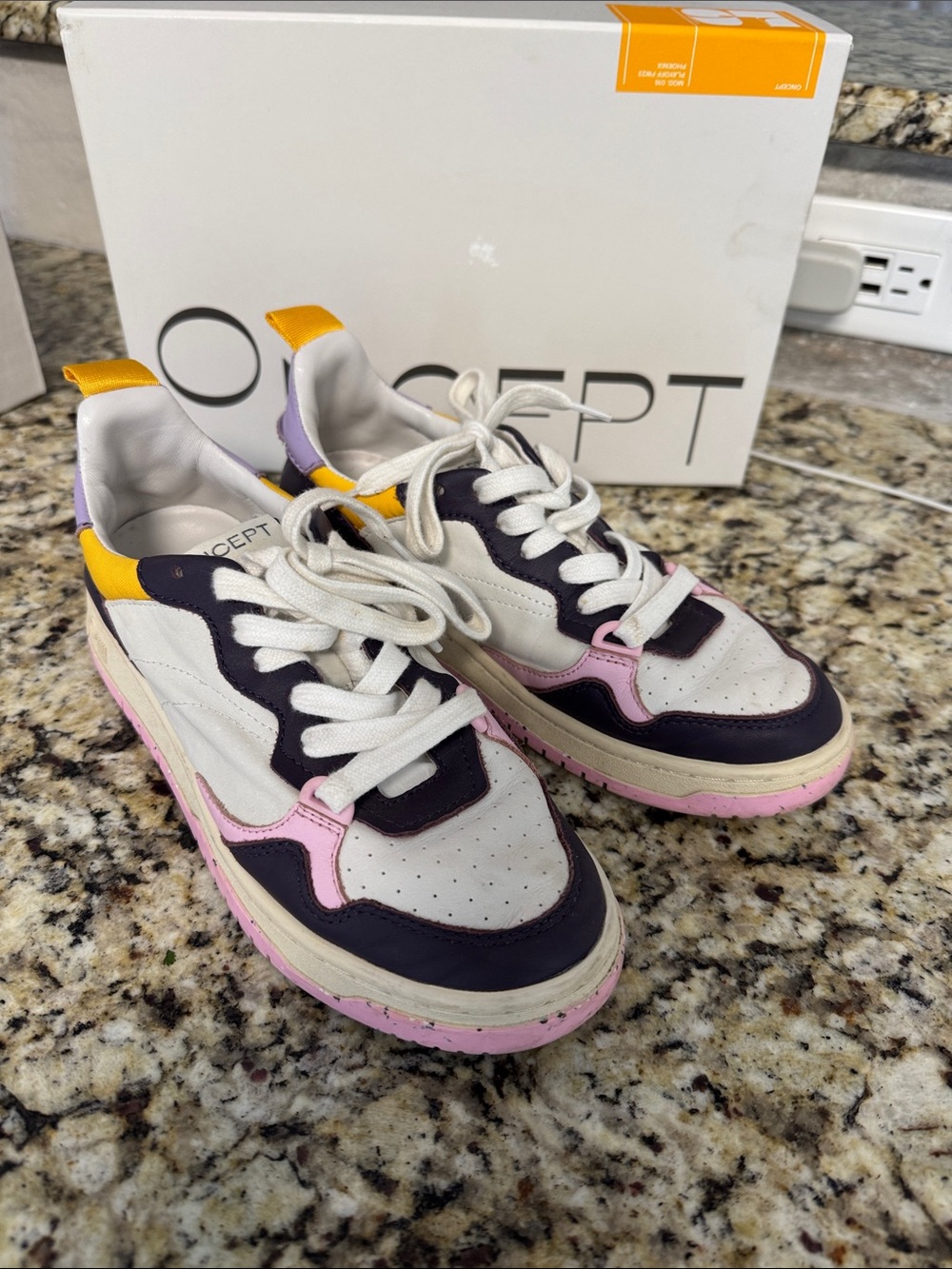O. Concept Colorblock Low-Top Sneakers in White, Purple, Pink & Yellow
